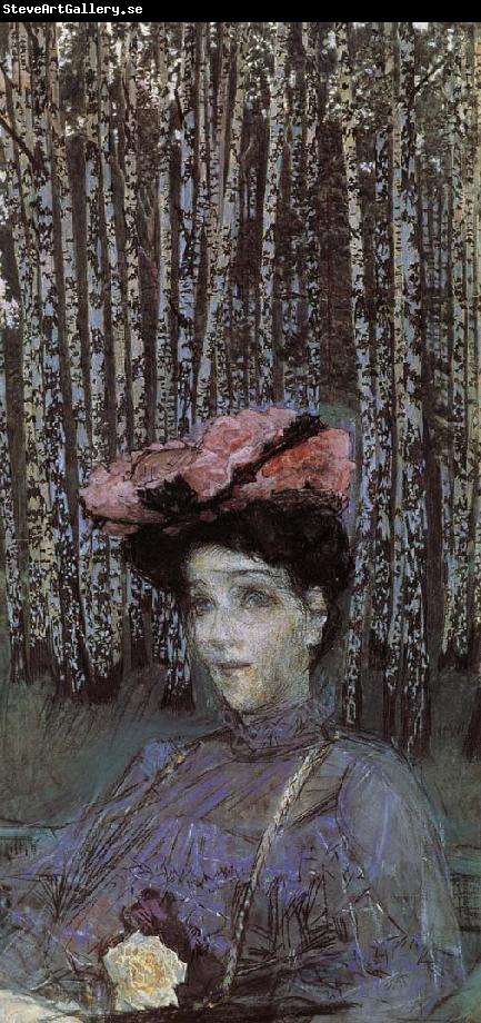 Mikhail Vrubel Portrait of Nadezhda zabela-Vrubel on the edge of a Birch Grove